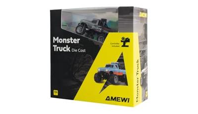 Amewi Grijs Brushed 1:64 RC auto Elektro Monstertruck Achterwielaandrijving RTR 2,4 GHz Incl. accu en laadkabel, Met lichteffect