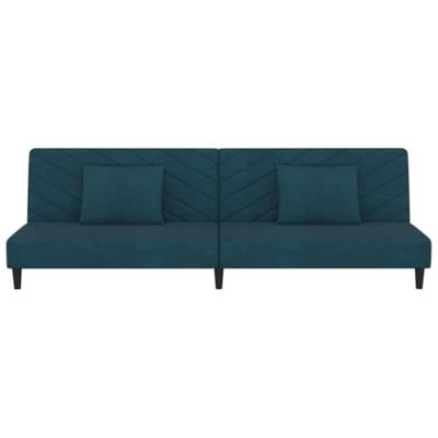 Slaapbank 2-zits met 2 kussens fluweel blauw