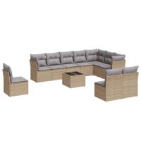 10-delige Loungeset met kussens poly rattan beige - thumbnail