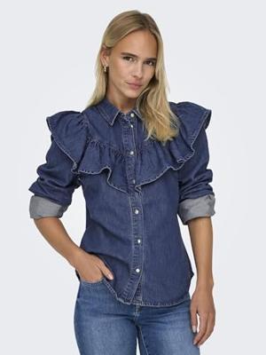 Only Onlindigo Ls Frill Dnm Shirt Qyt Noos Blouse Dark Blue Denim