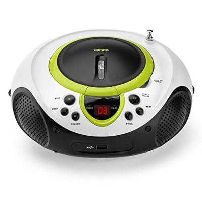 Lenco Kinderen Radio CD-speler SCD-38, draagbare FM-radio met CD/MP3-speler en USB, groen