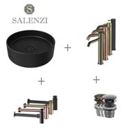 Salenzi Waskomset Hide Circle 40x12 cm Incl Hoge Kraan Mat Zwart - thumbnail