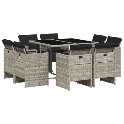 9-delige Tuinset met kussens poly rattan lichtgrijs - thumbnail