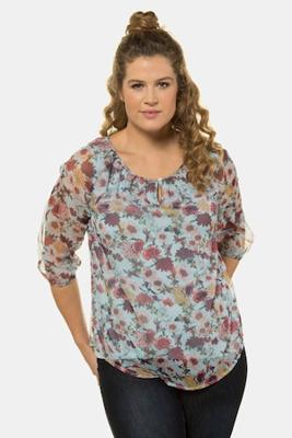 Ulla Popken Tuniek, regular, dubbellaags, transparant chiffon, 3/4 mouwen - Grote Maten