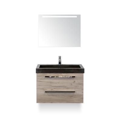 Seville Badmeubelset 80 cm - Craft Oak - Wastafel Hardsteen Wit Lucca - met Sence Spiegel