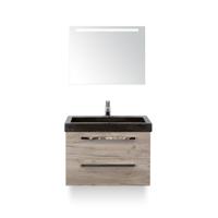 Seville Badmeubelset 80 cm - Craft Oak - Wastafel Hardsteen Wit Lucca - met Sence Spiegel - thumbnail