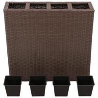 Plantenbak verhoogd met 4 potten poly rattan bruin - thumbnail