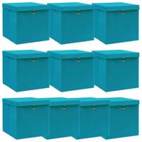 VidaXL Opbergboxen met deksel 10 st 32x32x32 cm stof babyblauw - thumbnail