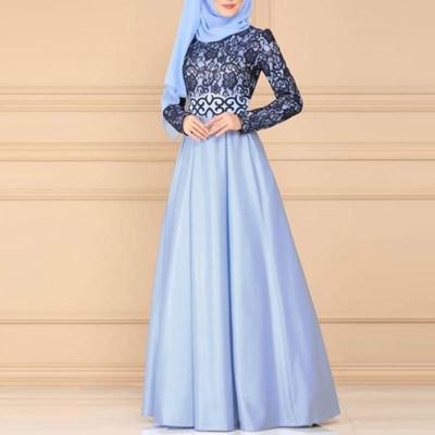 Lace stiksels retro grote Swing jurk etnische stijl lange mouwen slanke jurk maat: XL (hemelsblauw)