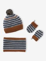 Set voor babyjongen met marineblauw mutsje + snood + wanten gemêleerd grijs - thumbnail