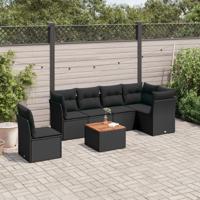 7-delige Loungeset met kussens poly rattan zwart - thumbnail