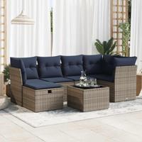 7-delige Loungeset met kussens poly rattan grijs - thumbnail