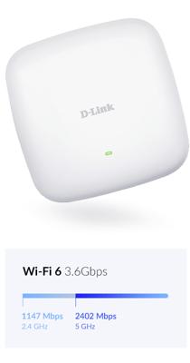 D-Link DAP-X2850 AX3600 Wi-Fi 6 Dual-Band PoE Access Pointt, Indoor, 802.11ax, OFDMA, MU-MIMO, Multiple Operation modes, WPA3, 2.5G Ethernet, Centralised Management