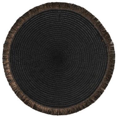 Placemat Zoë met franjes - zwart - Ø35 cm - Leen Bakker