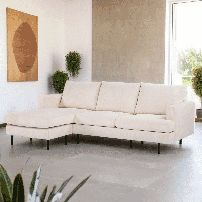 BASE 3-zits Loungebank 'Shikita' Links/Rechts, Rib, kleur Beige