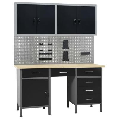 Werkbank met vier wandpanelen en twee kasten