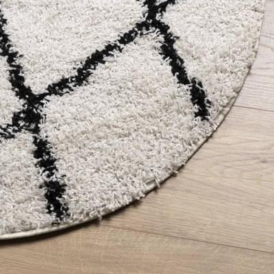 VidaXL Vloerkleed pamplona shaggy hoogpolig ø 120 cm crème en zwart VidaXL Vloerkleed pamplona shaggy hoogpolig ø 120 cm crème en zwart