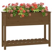 VidaXL Plantenbak met schap 111,5x34,5x81 cm grenenhout honingbruin - thumbnail