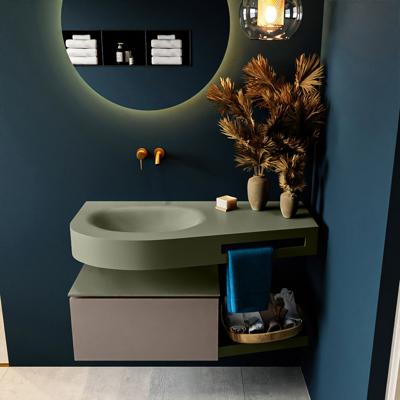 MONDIAZ RIVA 100cm badmeubel onderkast / planchet kleur Smoke met 1 lade. Wastafel DULCET links 0 kraangaten kleur Army.