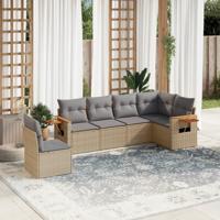 6-delige Loungeset met kussens poly rattan beige - thumbnail