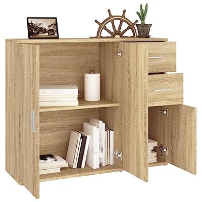 Dressoir 91x29,5x75 cm bewerkt hout sonoma eikenkleurig Dressoir 91x29,5x75 cm bewerkt hout sonoma eikenkleurig