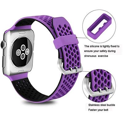 Bandje met gaatjes - 2 kleuren - Paars met zwart - Geschikt voor Apple Watch 38mm / 40mm / 41mm / 42mm - thumbnail