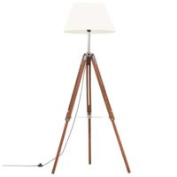 Vloerlamp driepoot 141 cm massief teakhout honingbruin en wit - thumbnail