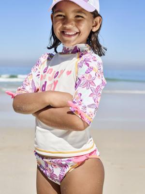 Zwemset voor meisjes met anti-UV shirt + broekje ecru