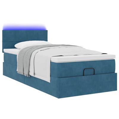 Ottoman bed met matras en LED's 140x190cm fluweel donkerblauw - thumbnail