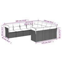 11-delige Loungeset met kussens poly rattan bruin - thumbnail