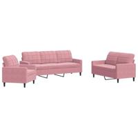 3-delige Loungeset met kussens fluweel roze - thumbnail