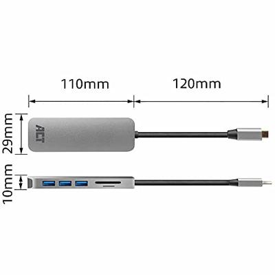 ACT USB-C hub 3.0, 3x USB-A, cardreader, PD pass-through