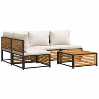 5-delige Loungeset met kussens massief acaciahout - thumbnail