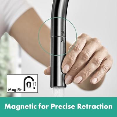 Hansgrohe Talis M54 ééngreeps keukenmengkraan 210 met uitttrekbare vuistdouche, 2 straalsoorten, EcoSmart Brushed Black Chrome