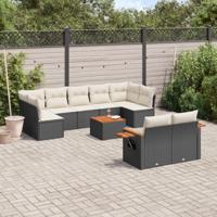 10-delige Loungeset met kussens poly rattan zwart - thumbnail