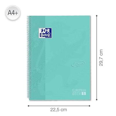Oxford School Touch Europeanbook spiraalblok, ft A4+, 160 bladzijden, geruit 5 mm, pastel turquoise