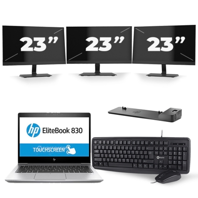 HP EliteBook 830 G5 - Intel Core i7-8e Generatie - 13 inch - 16GB RAM - 256GB SSD - Windows 11 + 3x 23 inch Monitor HP EliteBook 830 G5 - Intel Core i7-8e Generatie - 13 inch - 16GB RAM - 256GB SSD - Windows 11 + 3x 23 inch Monitor