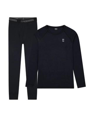 Poederbaas Thermoset Merinowol Heren - Thermoshirt + Thermolegging - Zwart-XL
