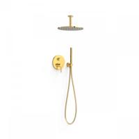 Regendoucheset Inbouw Tres Study Exclusive Rond 30 cm Met Plafondarm en Handdoucheset met Staafhanddouche Rapid Box Mat Goud - thumbnail