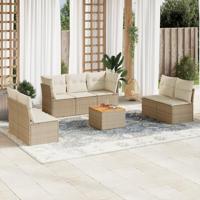 8-delige Loungeset met kussens poly rattan beige - thumbnail