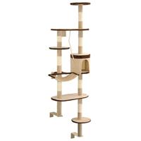 Kattenkrabpaal met krabpalen wandmontage 194 cm beige bruin - thumbnail
