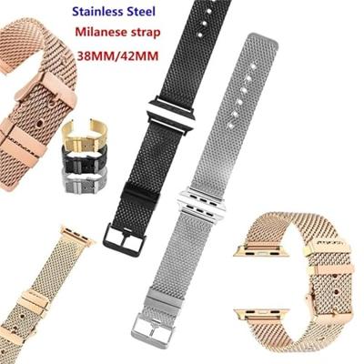Milanese met gesp bandje - Zwart - Geschikt voor Apple Watch 38mm / 40mm / 41mm / 42mm
