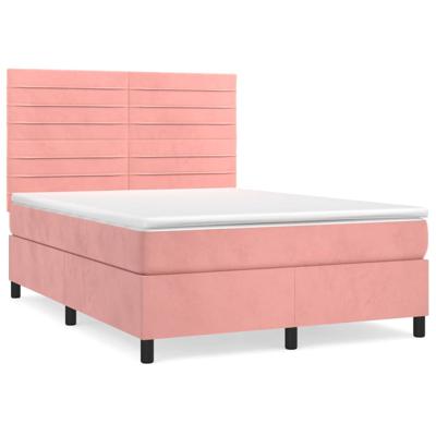 Boxspring met matras fluweel roze 140x200 cm