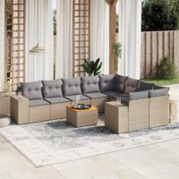 10-delige Loungeset met kussens poly rattan beige - thumbnail