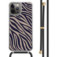 iPhone 12 (Pro) hoesje met zwart koord - Chevron navy - thumbnail