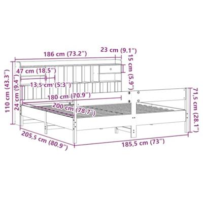 Bed met boekenkast zonder matras grenenhout wit 180x200 cm