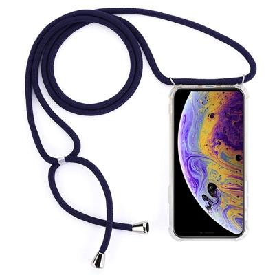 Vierhoek anti-val transparante TPU mobiele telefoon geval met Lanyard voor iPhone X/XS (donkerblauw)
