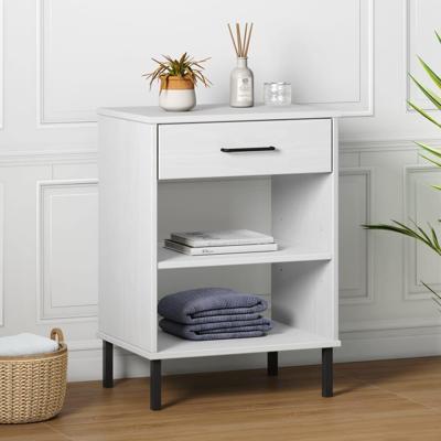 Wandkast met metalen poten OSLO massief grenenhout wit