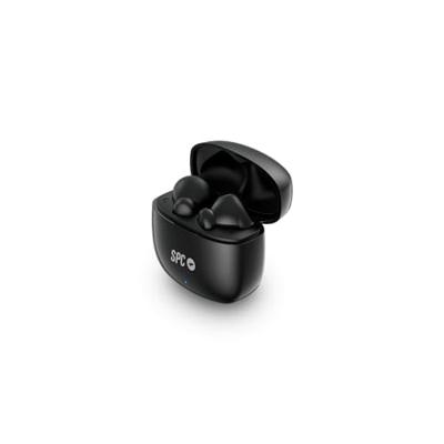 SPC Zion 2 Play – draadloze bluetooth-hoofdtelefoon voor 28-uurs batterij met meerdere ladingen, ultracompact, touch-bediening, handsfree, spraakassistent en USB-C oplaadkoffer, zeer klein, zwart