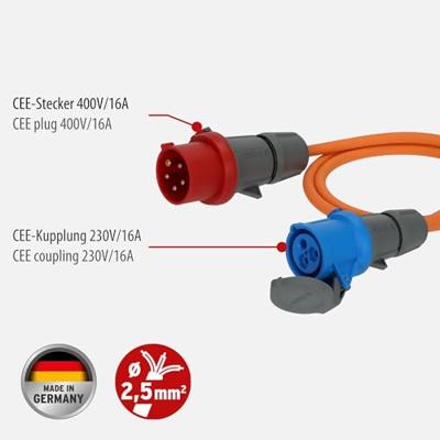 Brennenstuhl Camping/maritieme adapterkabel IP44 1,5m oranje H07RN-F 3G2.5 CEE-stekker 400V/16A, CEE-koppeling 23 - 1132970025
